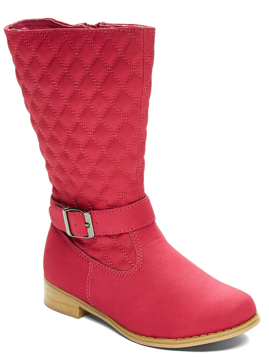 Lamour Girls Fuchsia Quilted Upper Buckle Strap Fashion Boots 7 Toddler-4 Kids