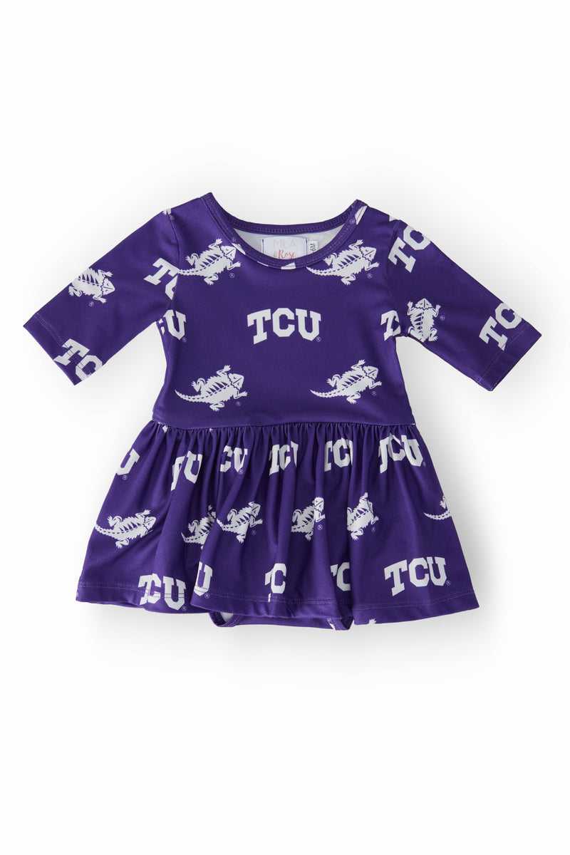 TCU Purple Frog 3/4 Sleeve Twirl Bodysuit