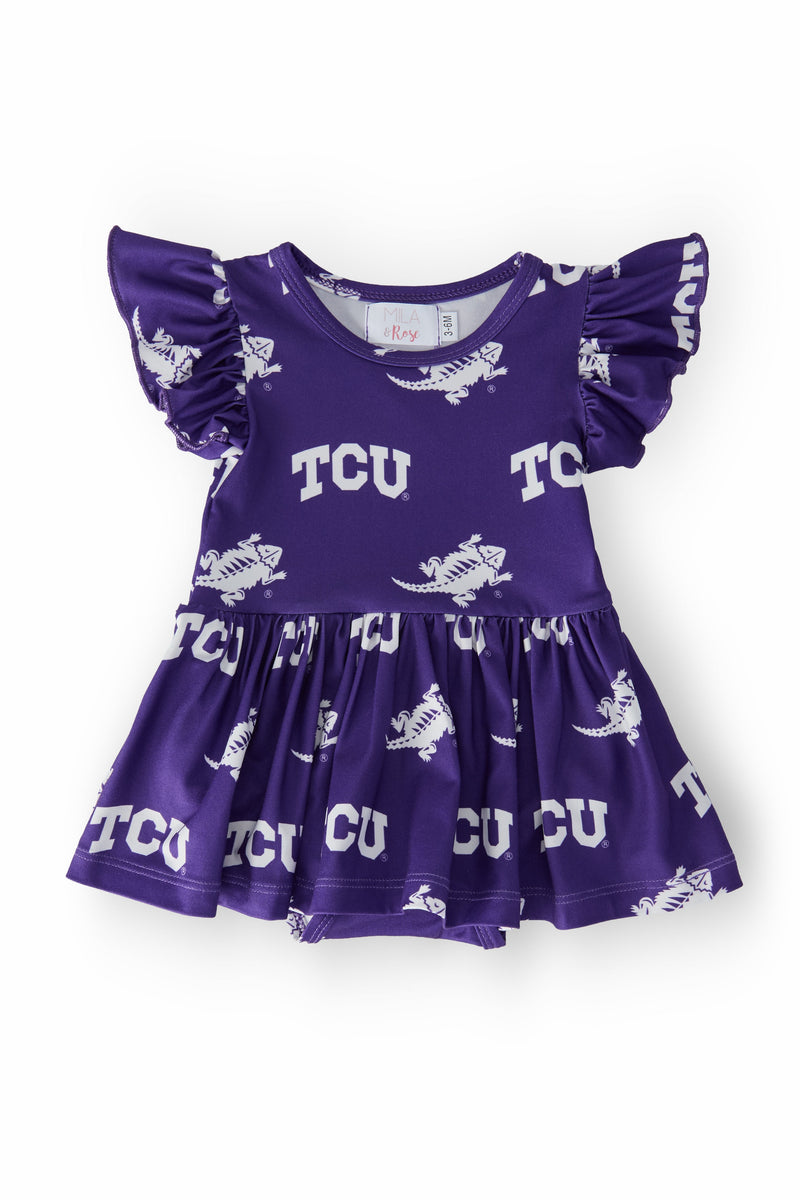 TCU Purple Frog Flutter Twirl Bodysuit