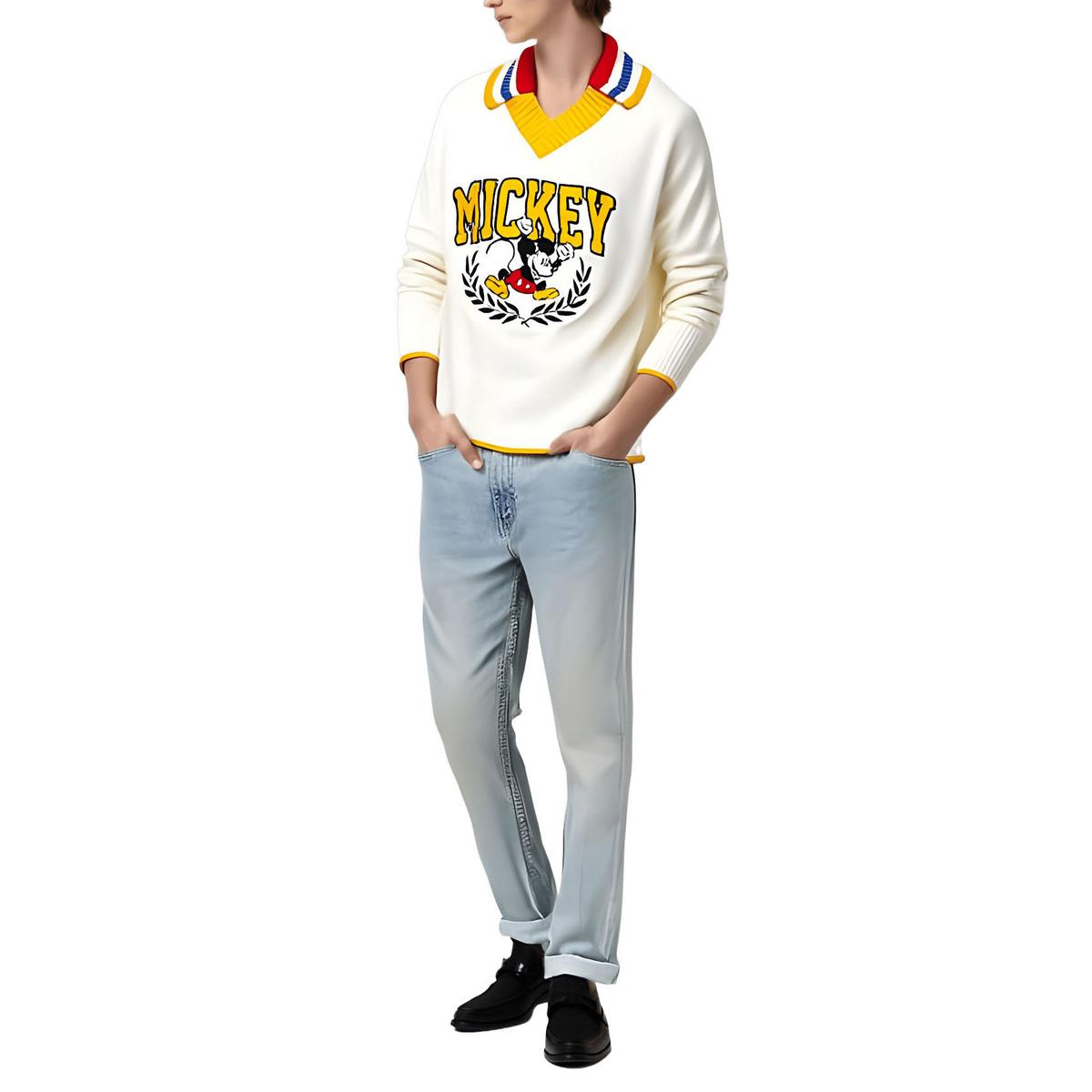 Mickey Graphic Ribbed Knit Pullover Sweater