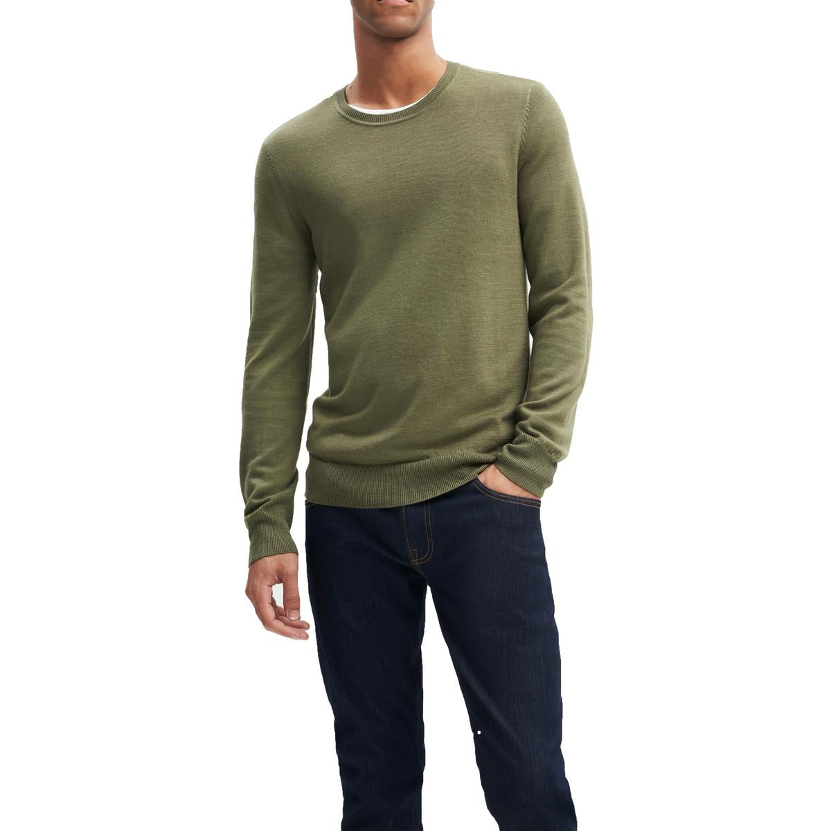 Ribbed Trim Wool Crewneck Sweater