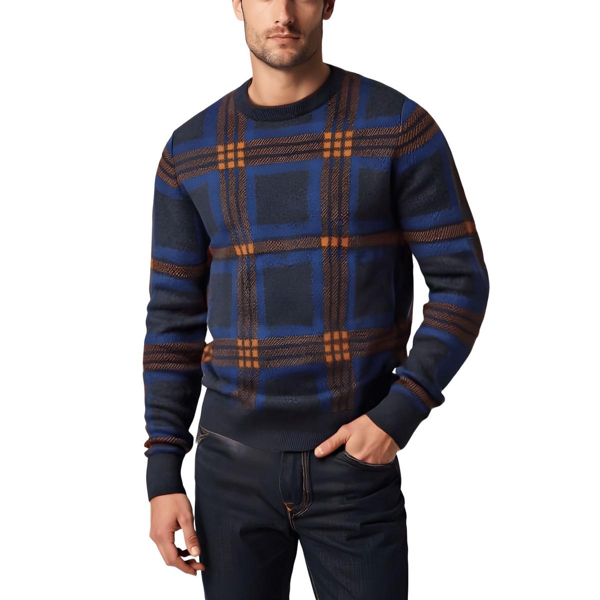 Plaid Cotton Crewneck Sweater