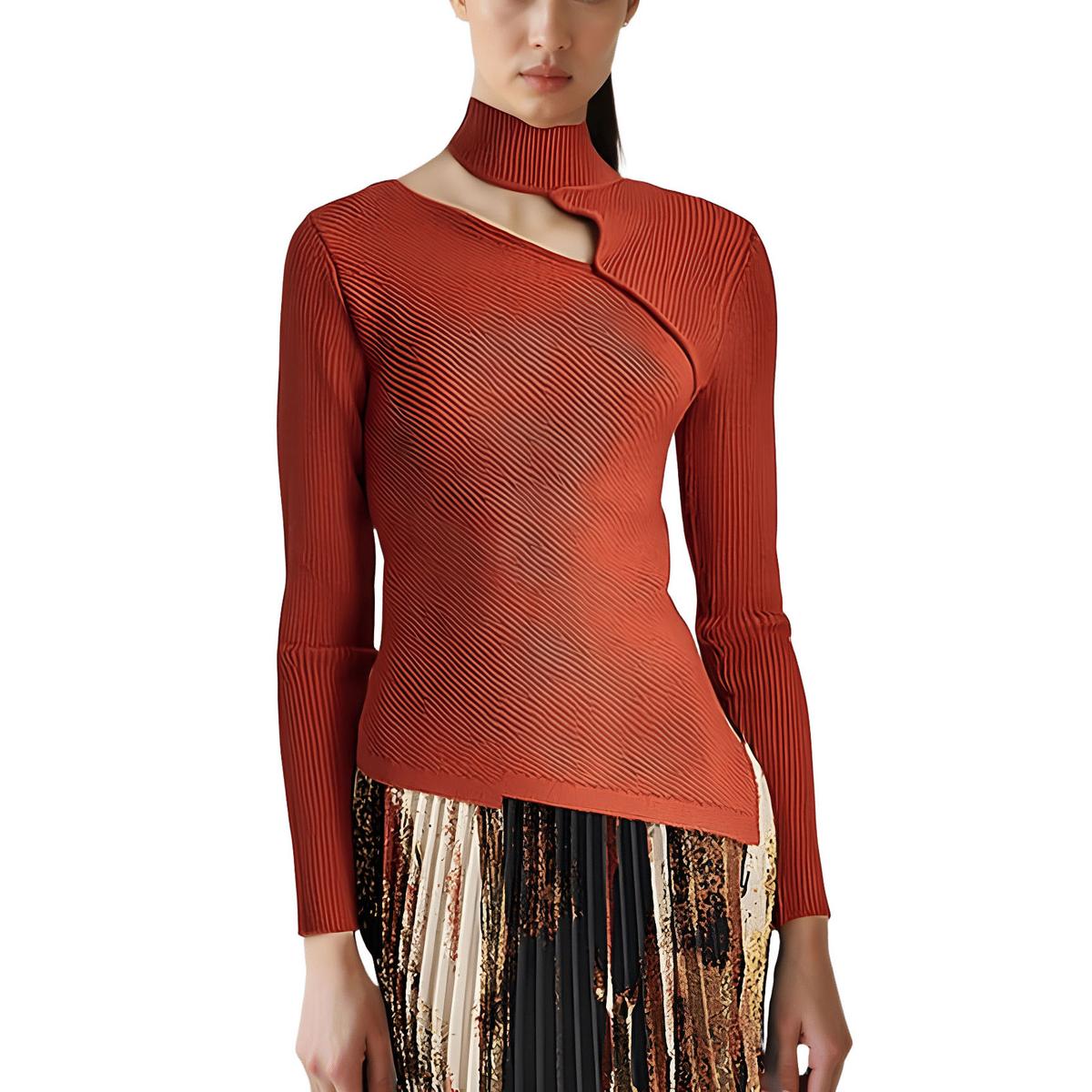 Cutout Mock-Neck Pullover Sweater