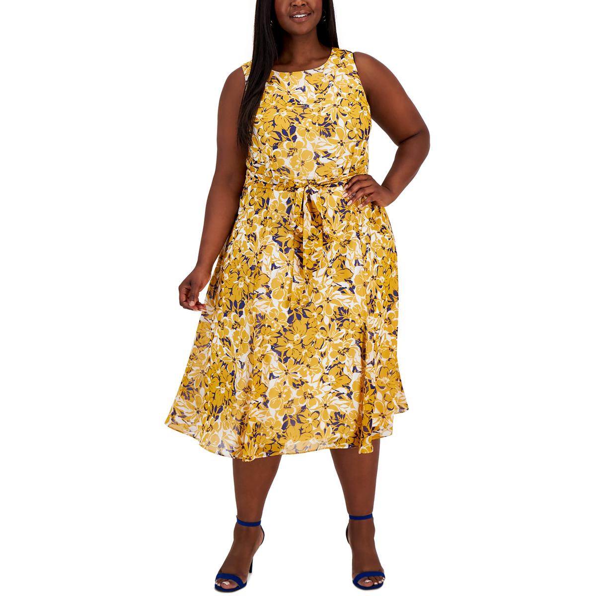 Plus Floral Belted Midi Dress