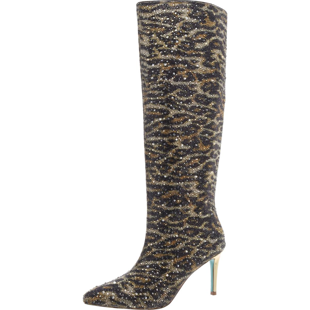 Brea Rhinestone Animal Print Knee-High Boots