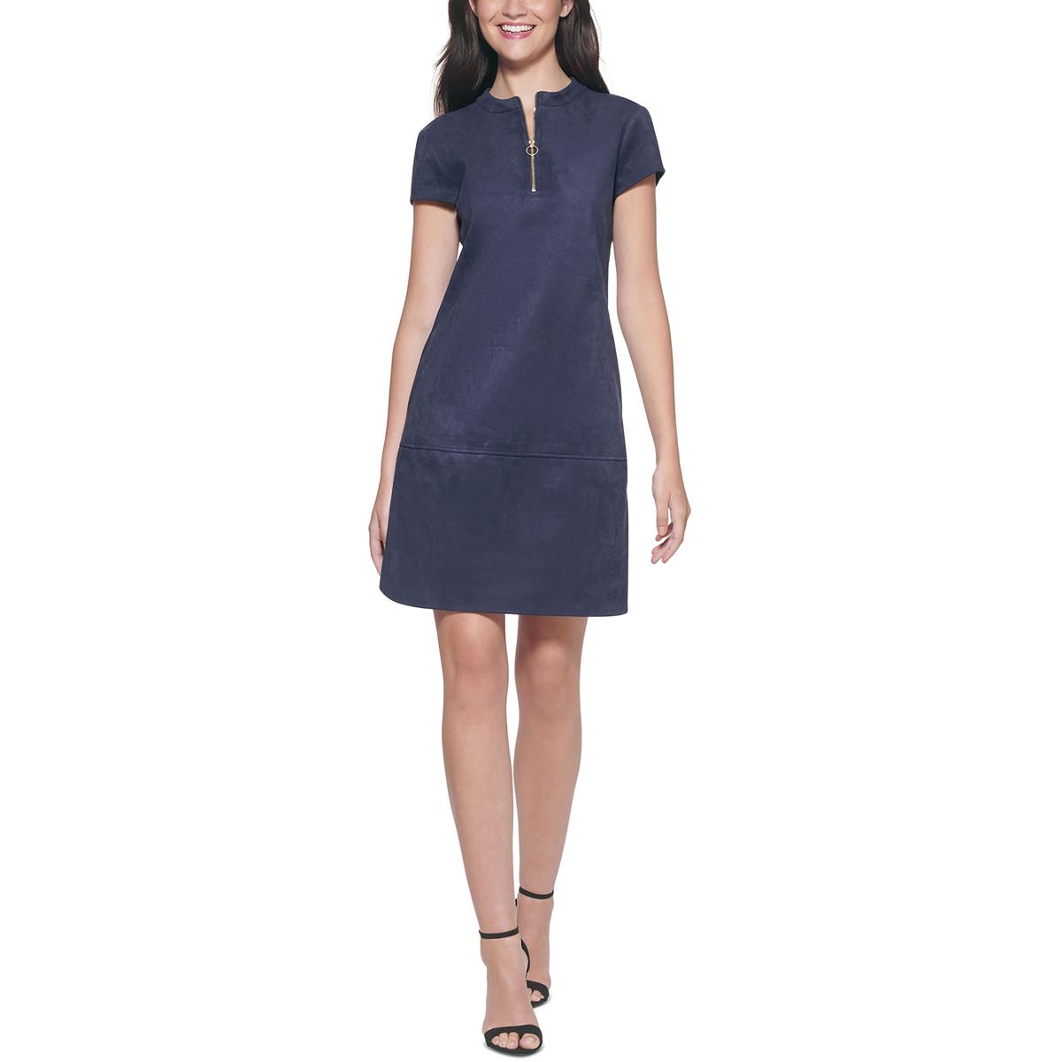 Faux Suede Midi Shift Dress