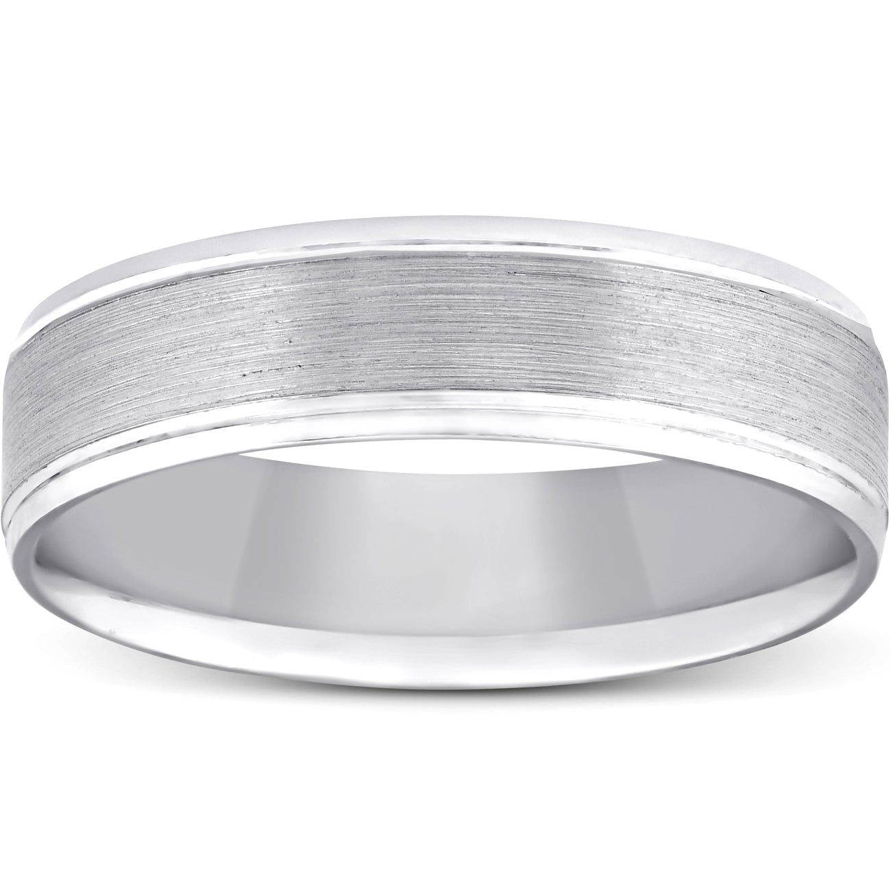 5mm Flat Brushed Mens Wedding Band 10K White Gold Size Selectable 7802591543356