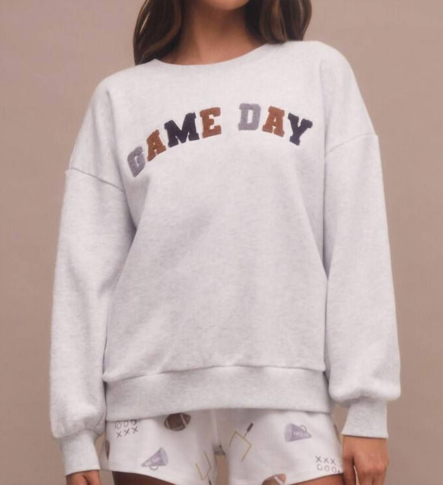 Oversized Game Day Sweatshirt In Light Grey