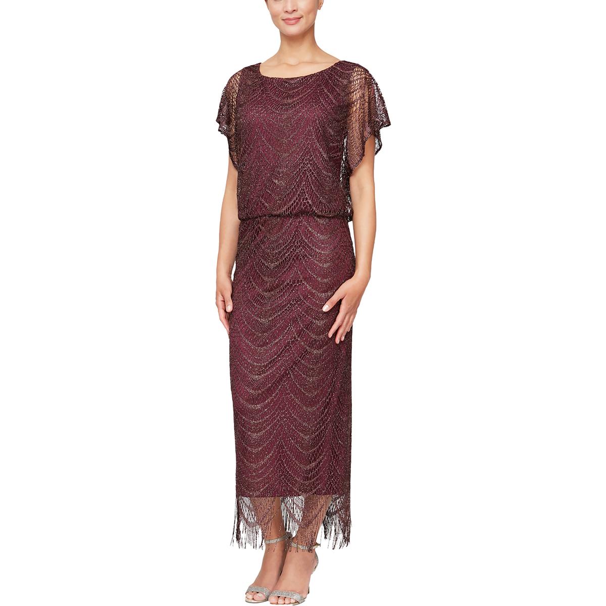 Petites Lace Metallic Evening Dress