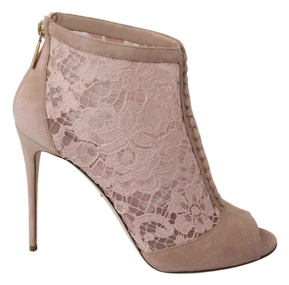 Dolce & Gabbana Lace Suede Peep Toe Ankle Boots Women's Shoes (Pre-Owned) 7731387826236