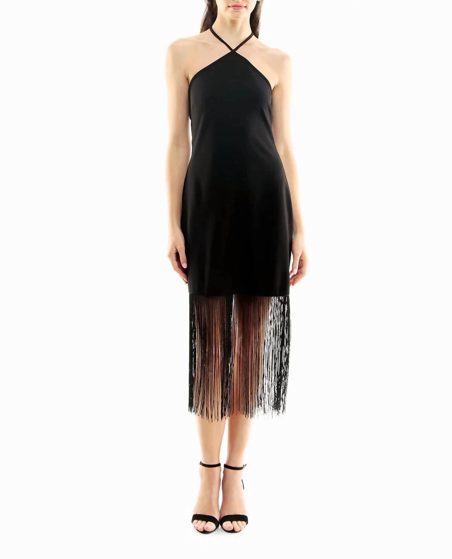 Sylvie Stretch Crepe Fringed Sheath Dress In Very Black 7701820899388