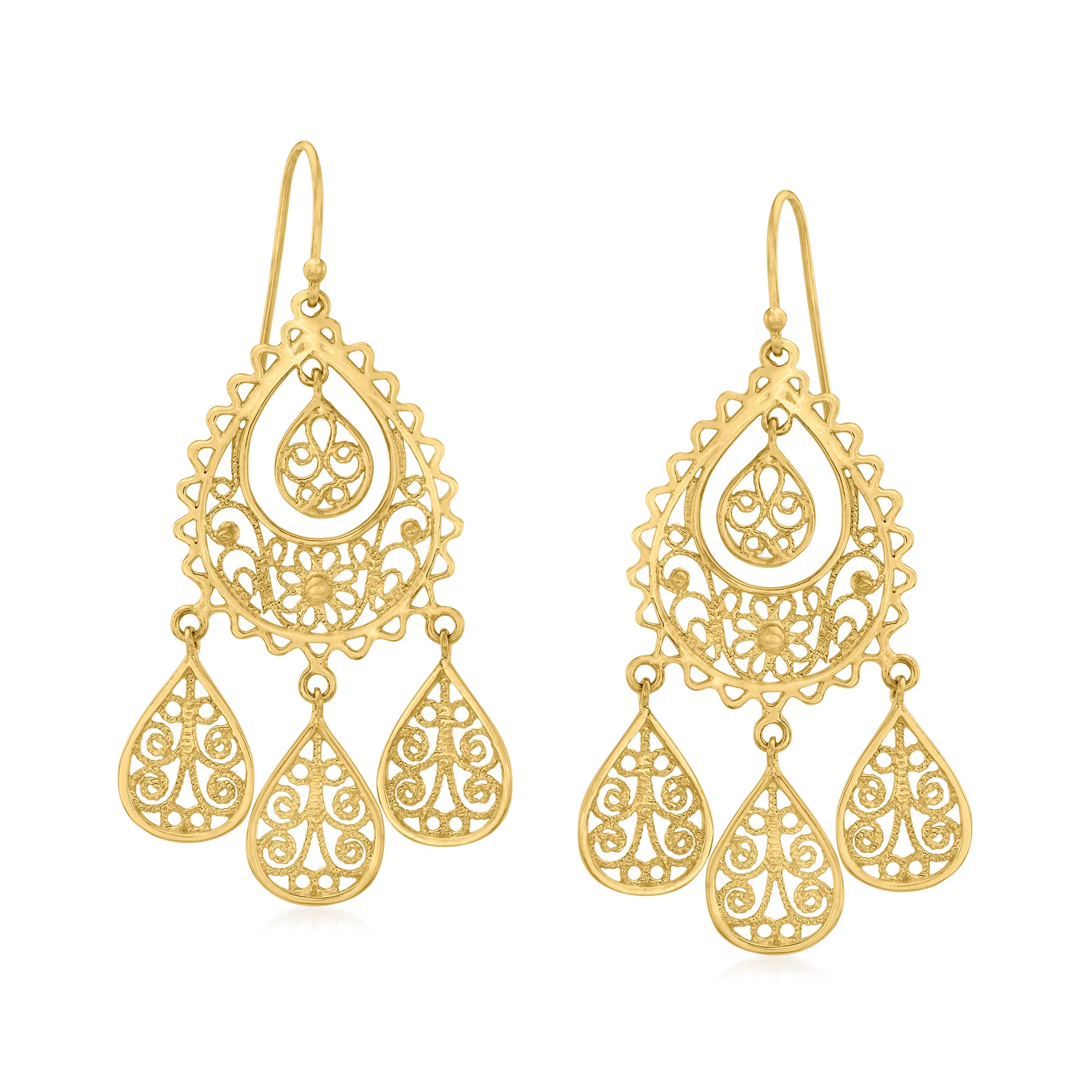 Ross-Simons 18kt Gold Over Sterling Filigree Chandelier Earrings 7667847397436