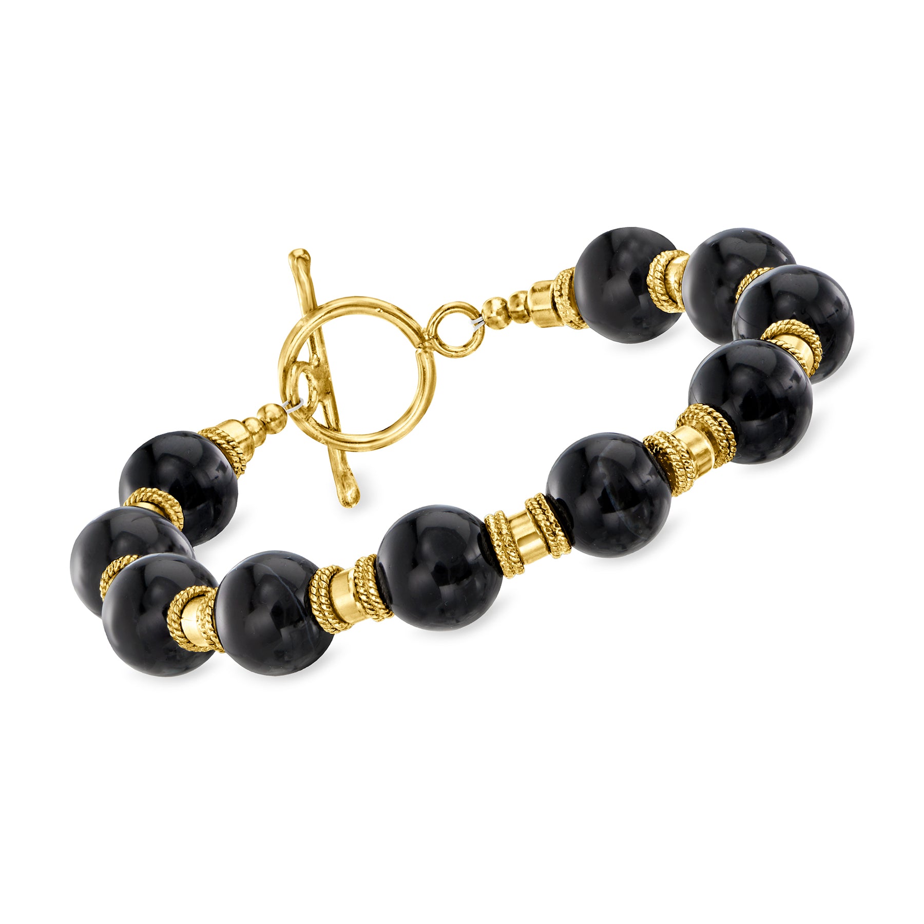 Ross-Simons 10mm Onyx Bead Bracelet in 18kt Gold Over Sterling 7667796443196
