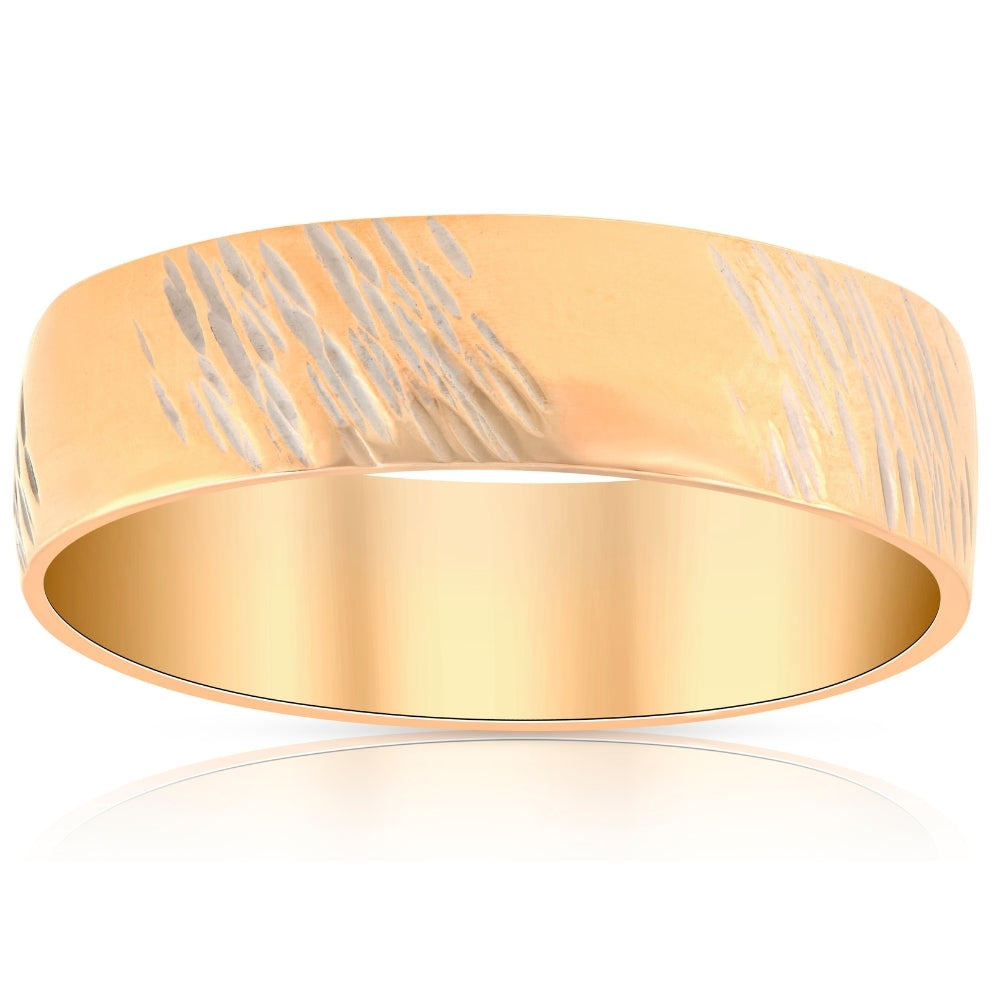 14k Yellow Gold Mens 6mm Hand Etched Wedding Anniversary Band 7802625589308