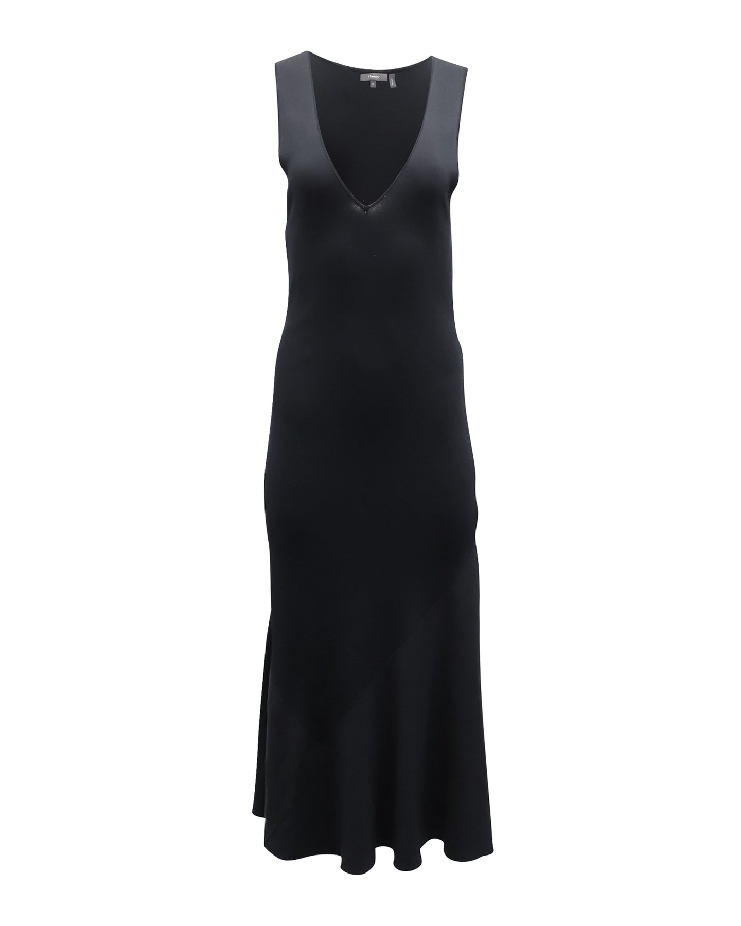 Theory Sleeveless V-Neck Midi Dress in Black Rayon