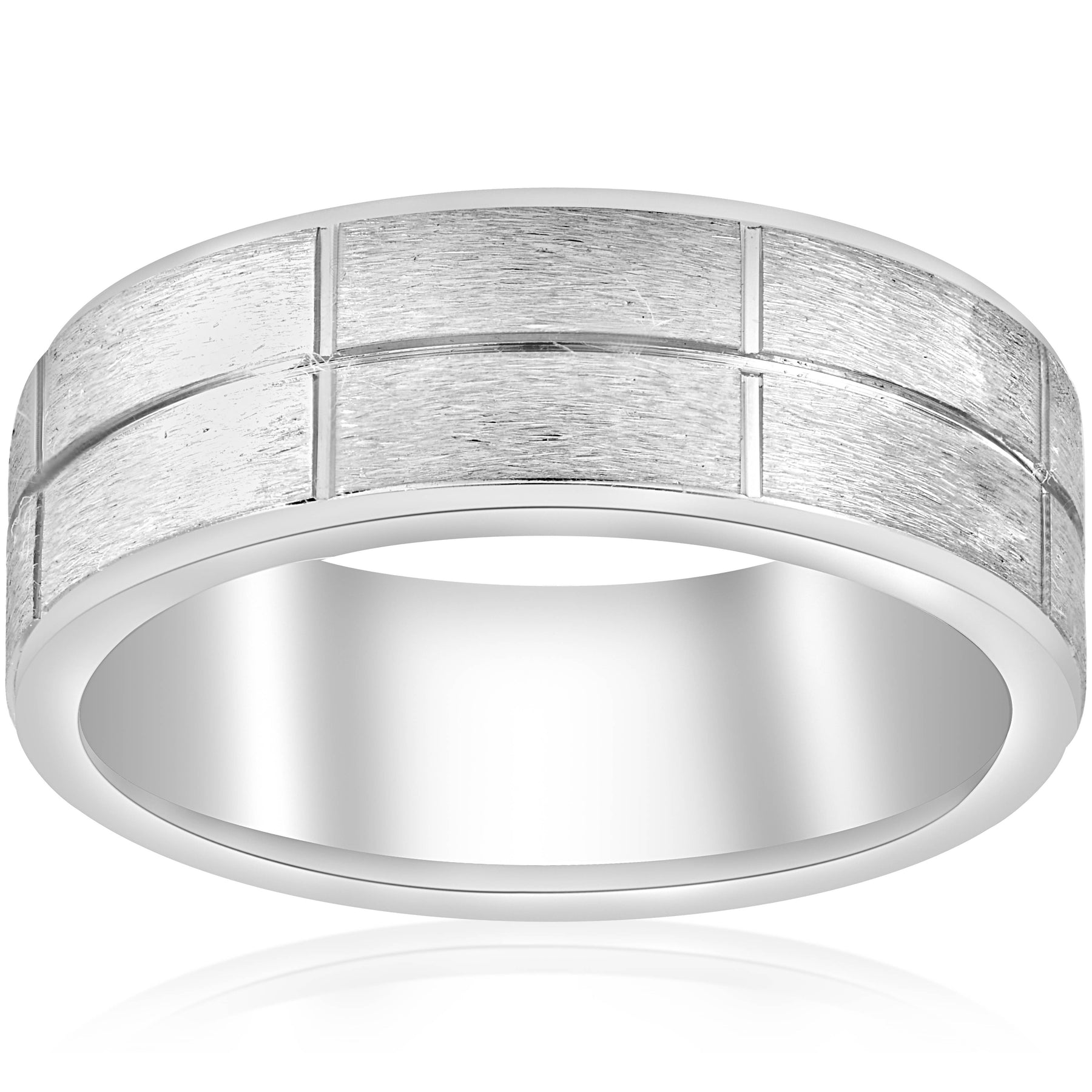 Mens Comfort Fit Brushed 8mm 14k Whie Gold Heavy Weight Beveled Edge Size Selectable 7802593181756