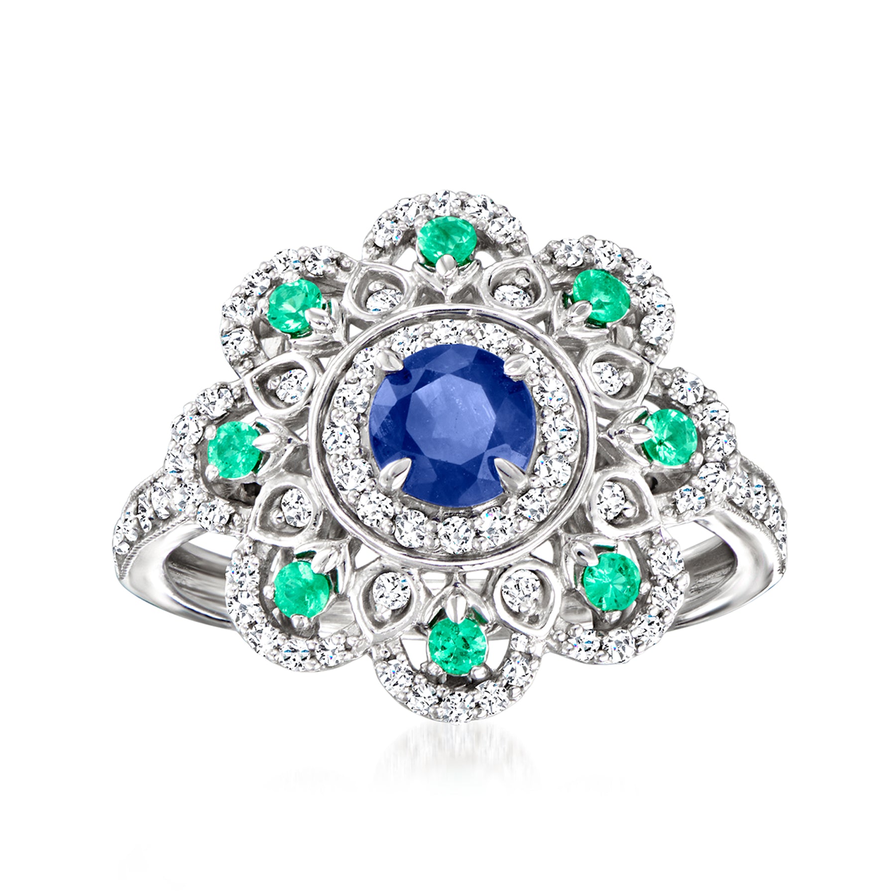 Ross-Simons Sapphire, . Emerald and . Diamond Ring in Sterling Silver