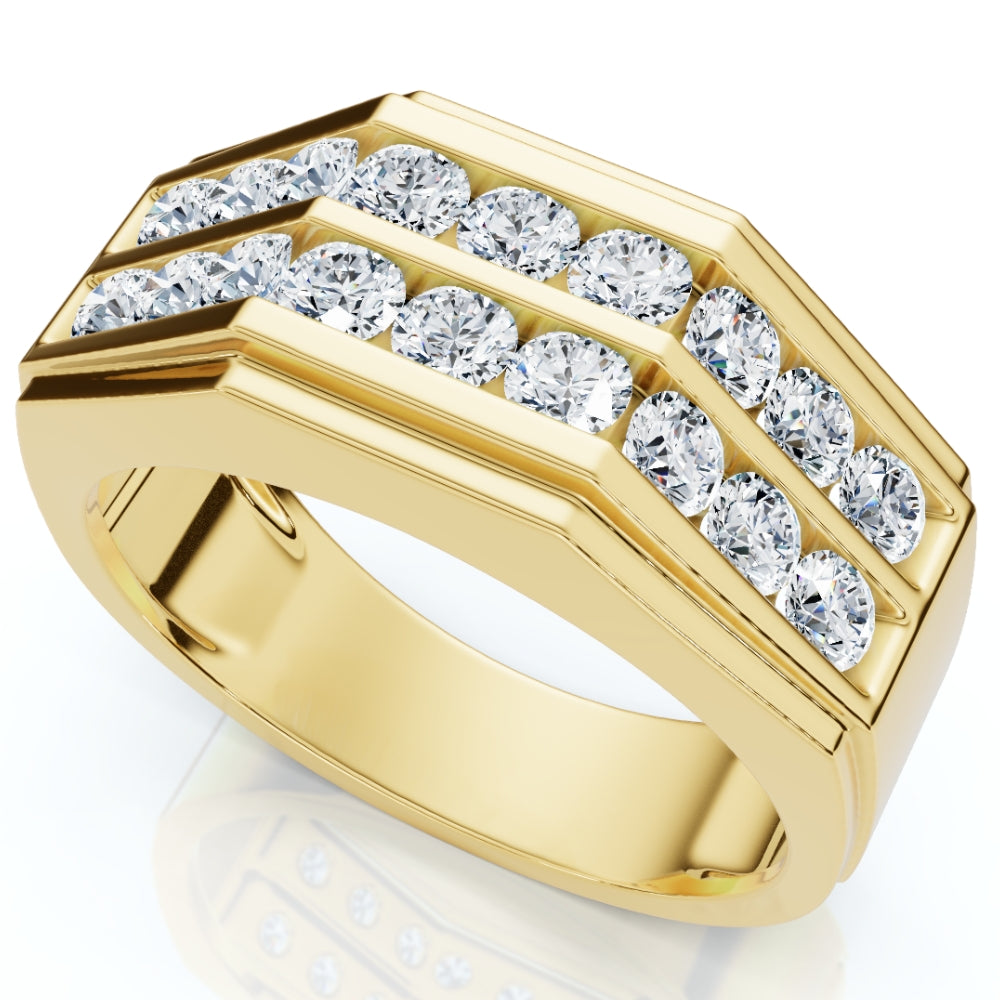 1 1/2Ct Men's Multi-Row Diamond Ring in 10k Yellow Gold 7802607861820