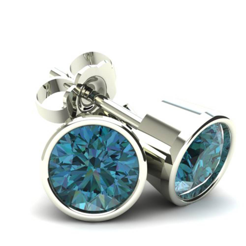 1.00Ct Round Brilliant Cut Heat Treated Blue Diamond Stud Earrings in 14K Gold Round Bezel Setting 7802595278908