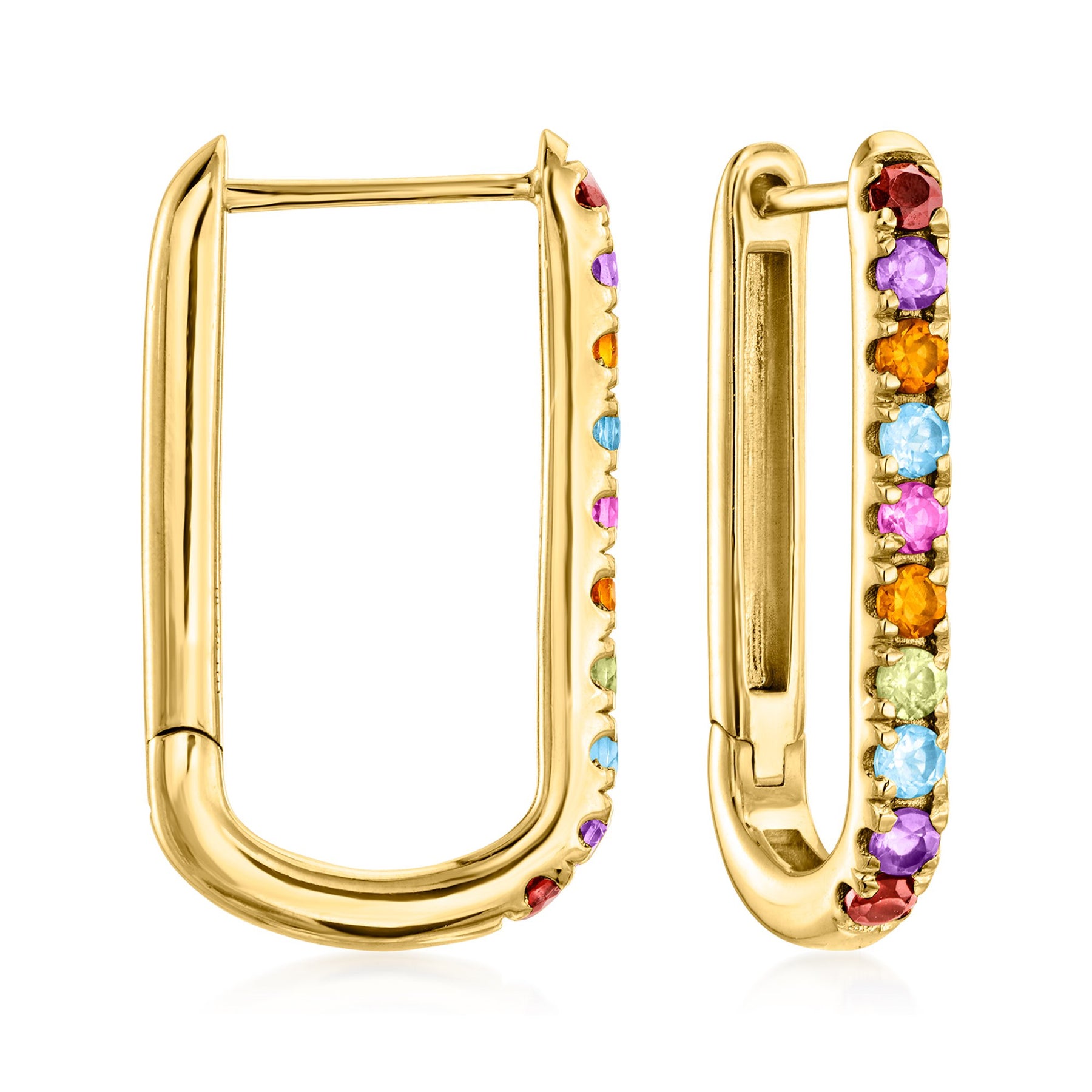 Ross-Simons Multi-Gemstone Paper Clip Link Hoop Earrings in 18kt Gold Over Sterling 7802248921148
