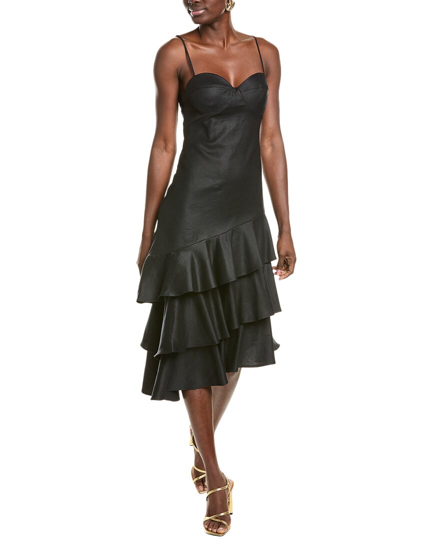 BCBGMAXAZRIA Asymmetrical Ruffle Linen-Blend Cocktail Dress
