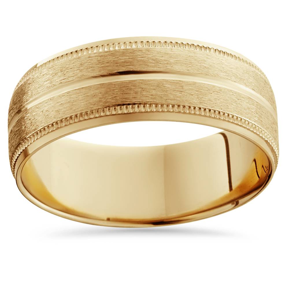 9mm 14K Yellow Gold Mens Brushed Double Line Mens Wedding Band 9mm Ring Size Selectable 7802593083452