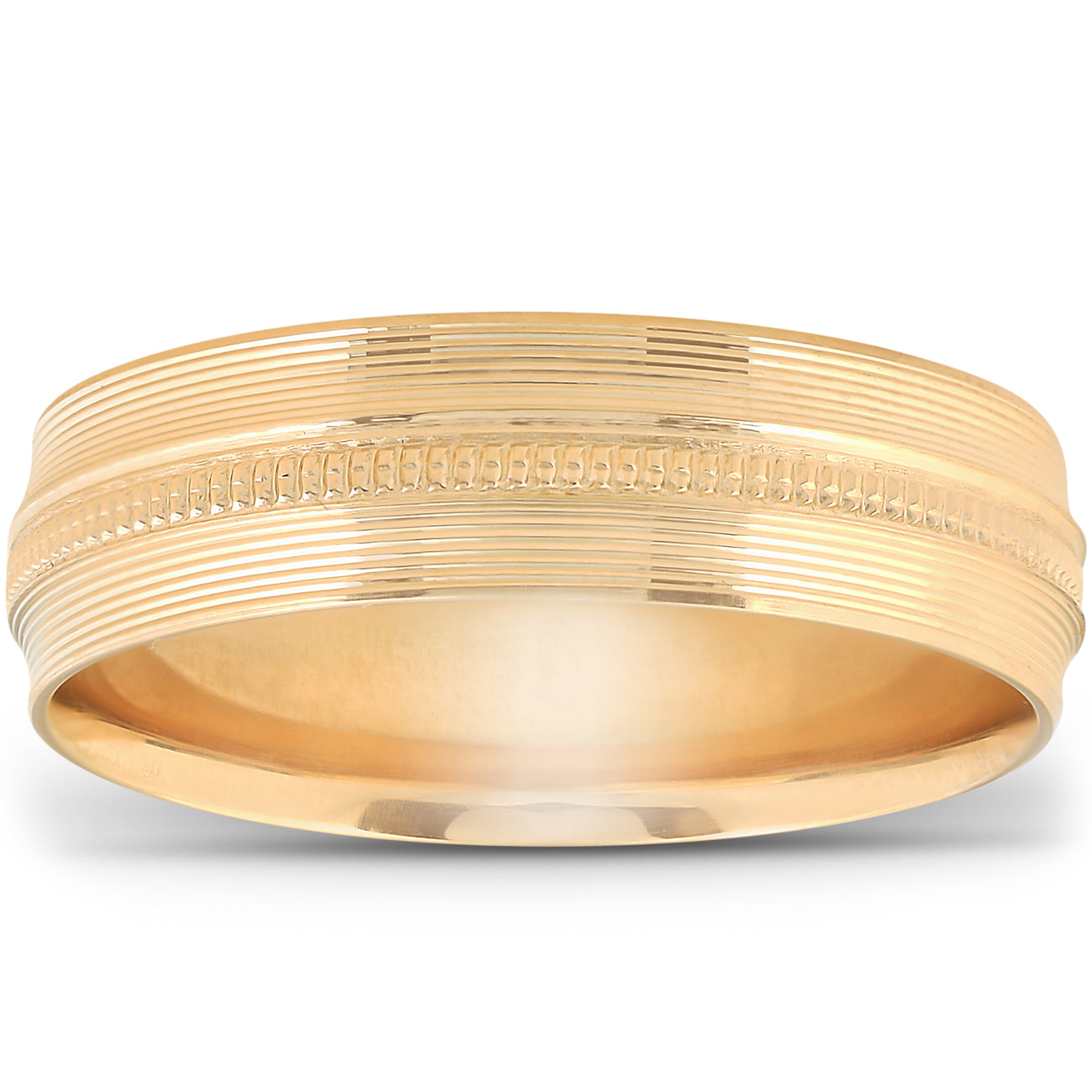 Mens Hand Carved Polished Wedding Band Available in White Yellow or Rose Gold 7802617299004