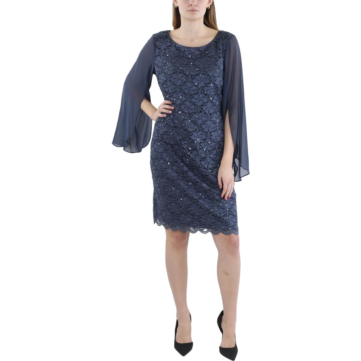 Lace Overlay Knee Length Sheath Dress