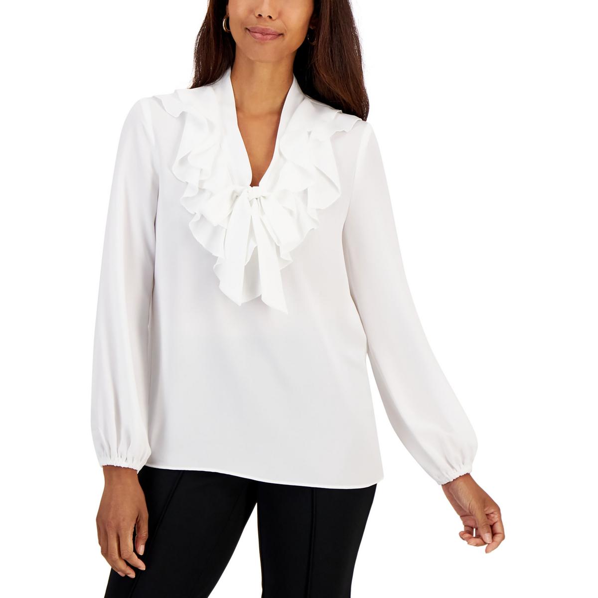 Petites Tie-Neck Long Sleeve Blouse