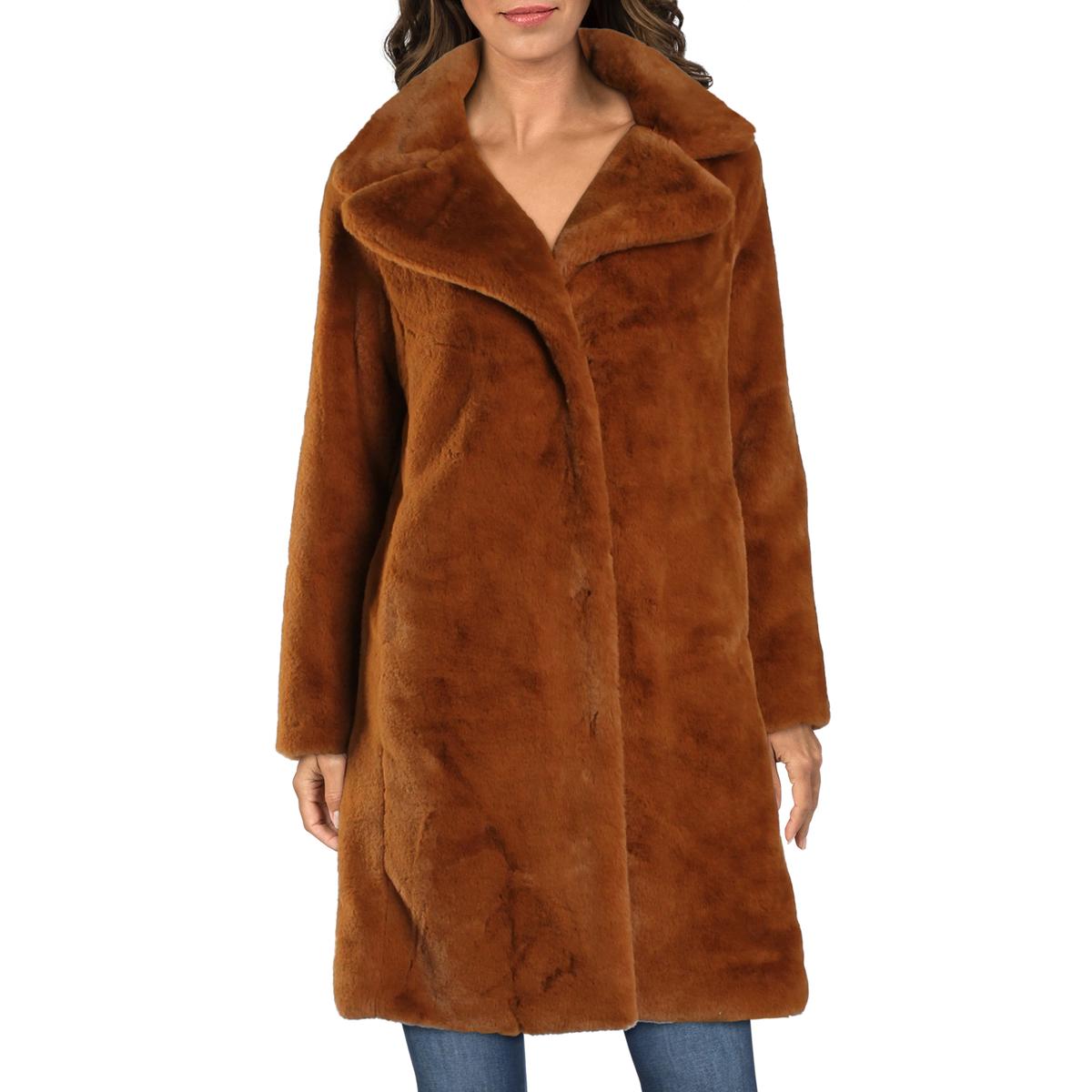 Mid-Length Faux Fur Coat with Notch Lapel