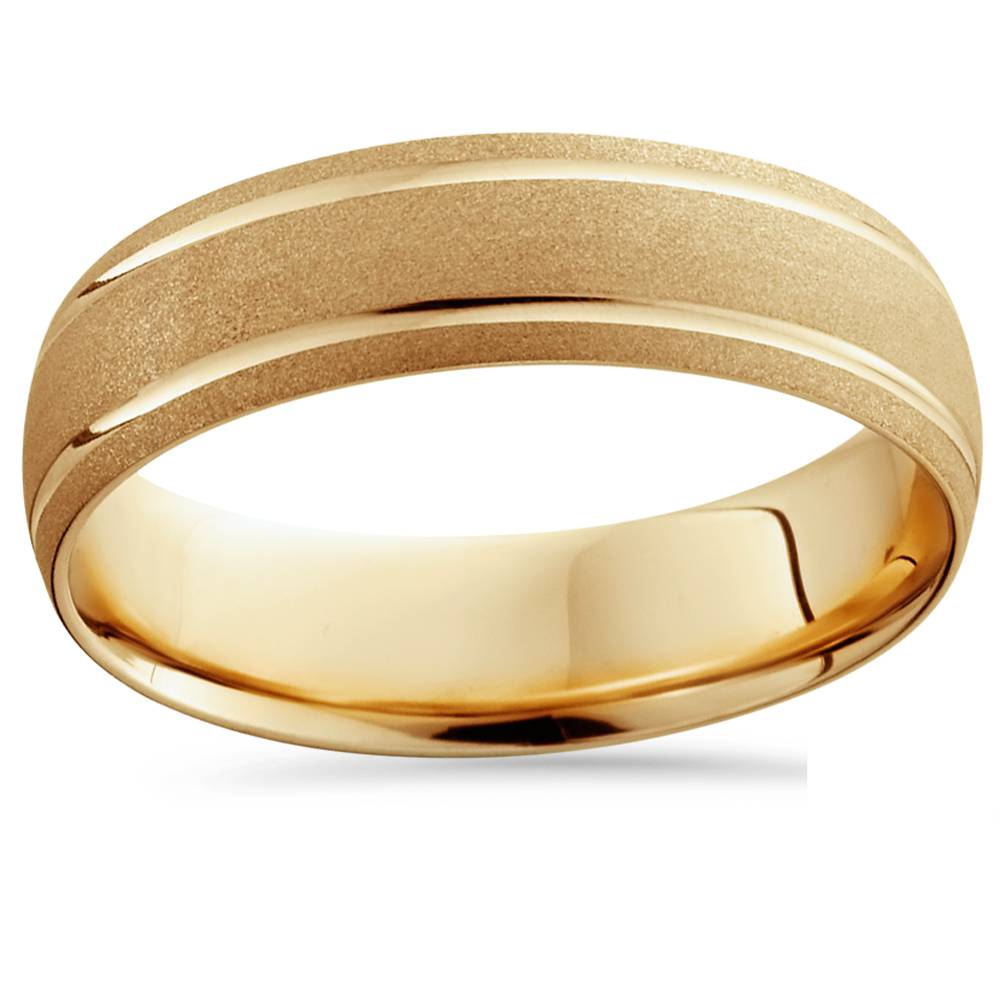 14K Yellow Gold Mens Brushed Dome Double Line Wedding Band 6mm Size Selectable 7802587152444