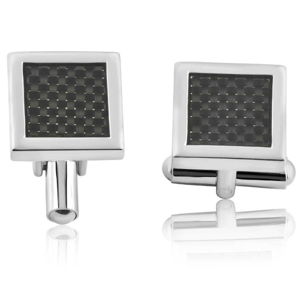 Men's Stainless Steel And Black Carbon Fiber Rectangle Polished Cufflink 13mm 7802588889148