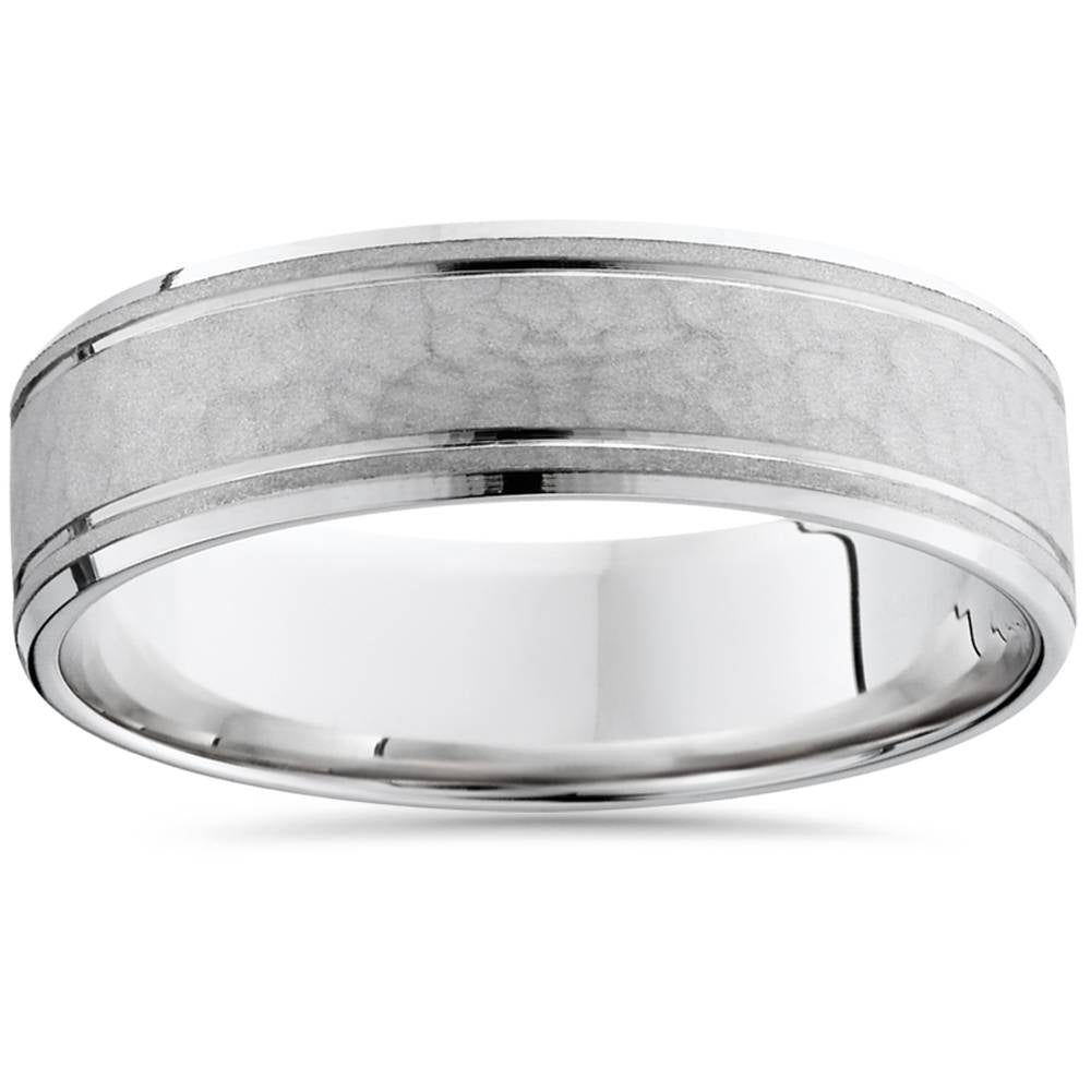 Mens Hammered 14K White Gold Comfort Fit Ring Band New Size Selectable 7802585317436