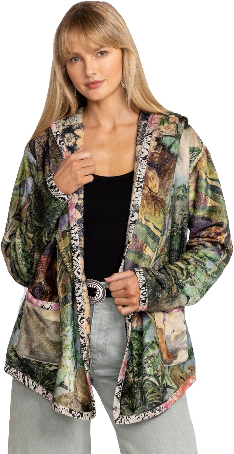 Johnny Was Women's Joan Sherpa Jacket, Rawi Scarf Print 7826824757308