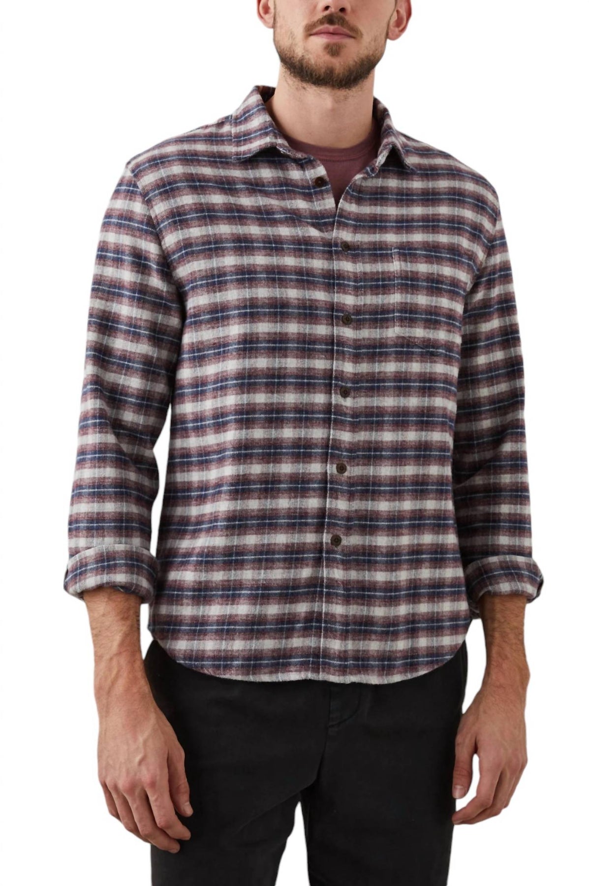 Forrest Long Sleeved Shirt In Dusk Berry Grey Melange
