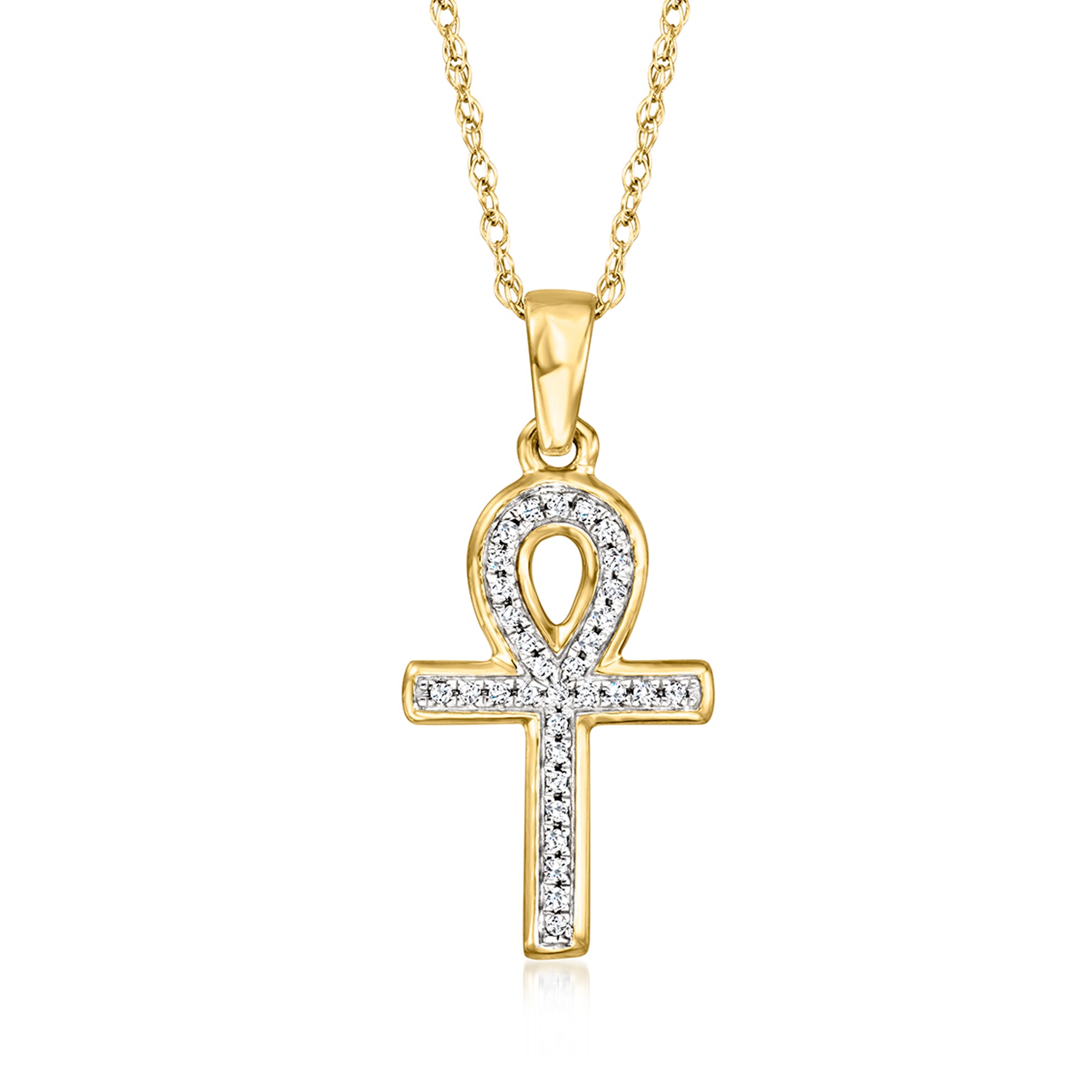 Ross-Simons Diamond-Accented Ankh Pendant Necklace in 14kt Yellow Gold 7701484798012