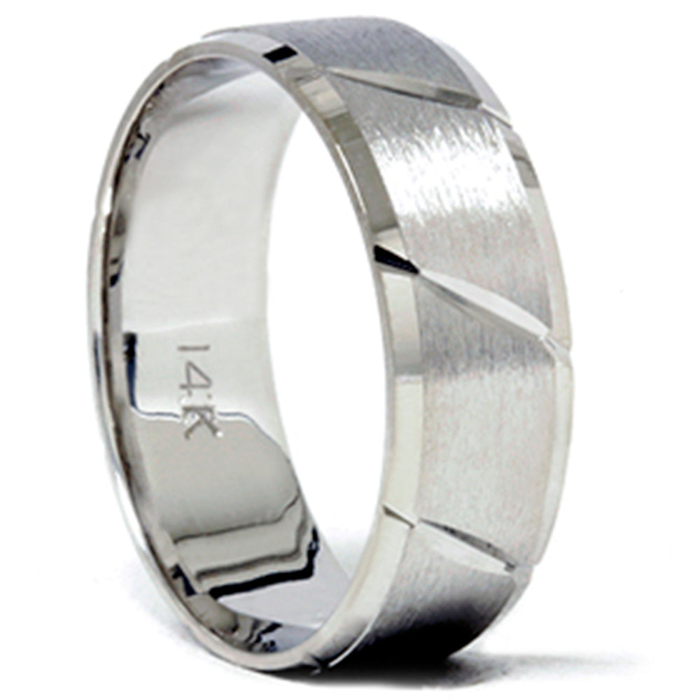 Mens Brushed Wedding Band 14K White Gold Size Selectable 7802585776188