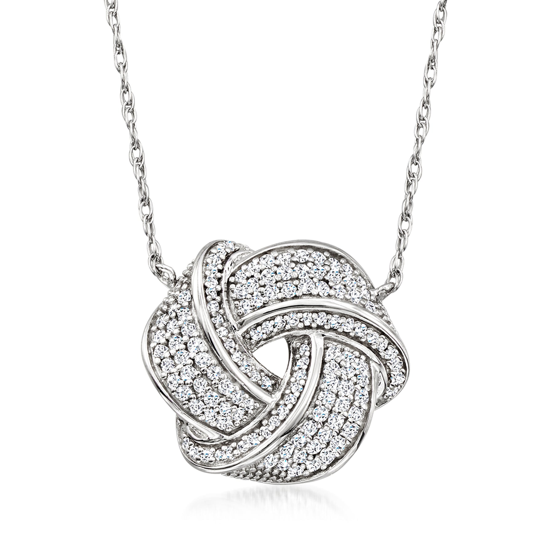 Ross-Simons Diamond Love Knot Necklace in Sterling Silver