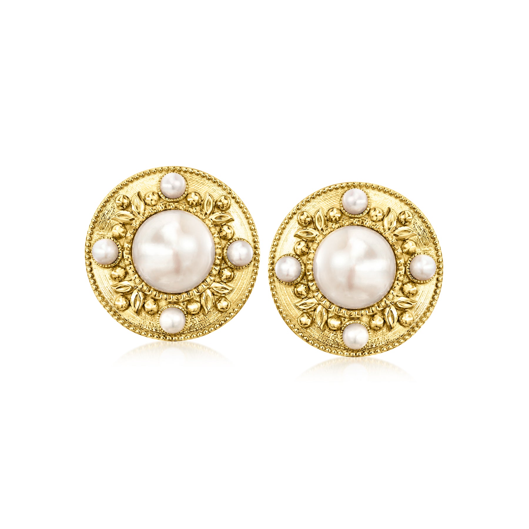 Ross-Simons 3-10.5mm Cultured Pearl Earrings in 18kt Gold Over Sterling