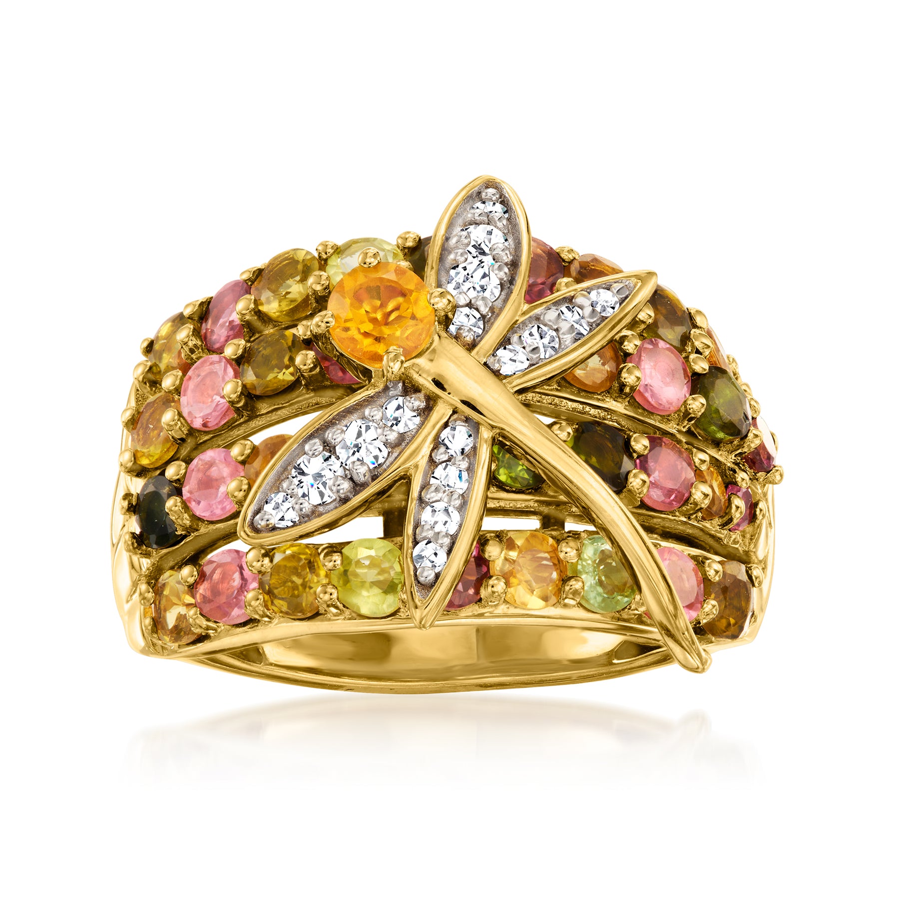 Ross-Simons Multi-Gemstone Dragonfly Ring in 18kt Gold Over Sterling