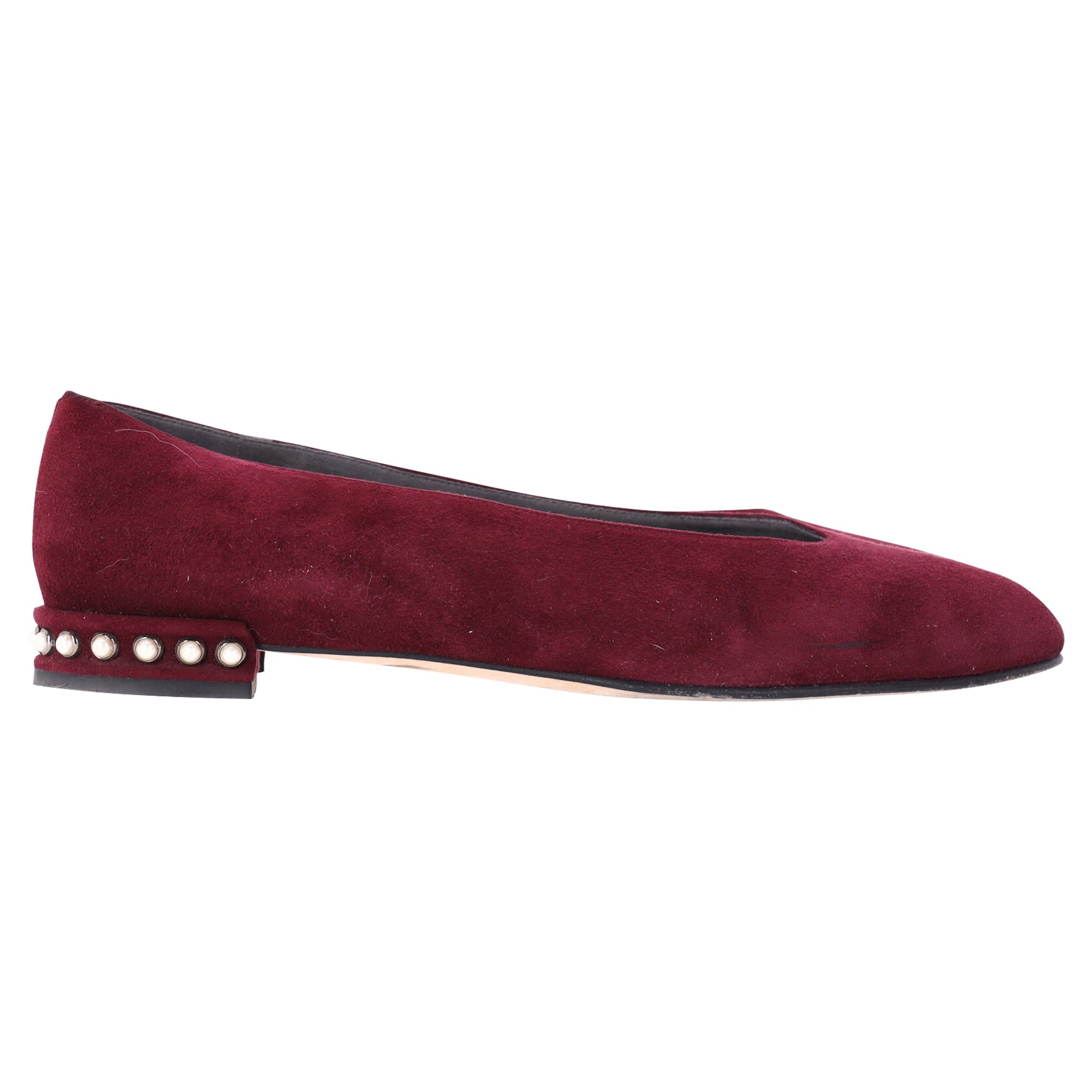 Stuart Weitzman Pear-Embellished Flats in Red Suede 7745962016828