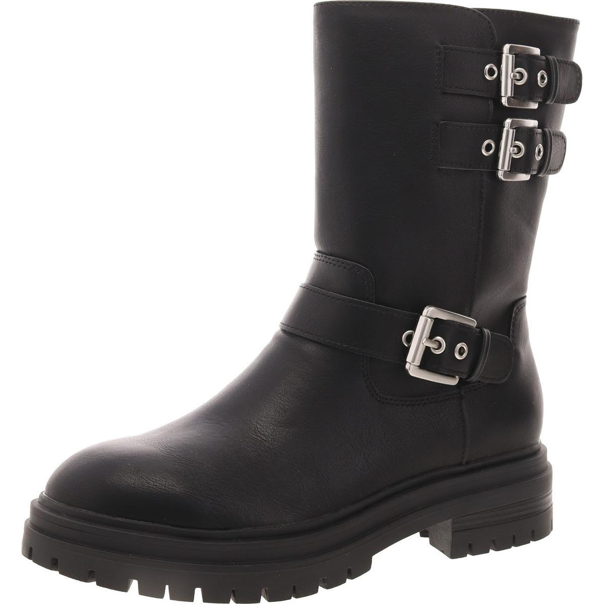 Onnyx Round Toe Faux Leather Motorcycle Boots