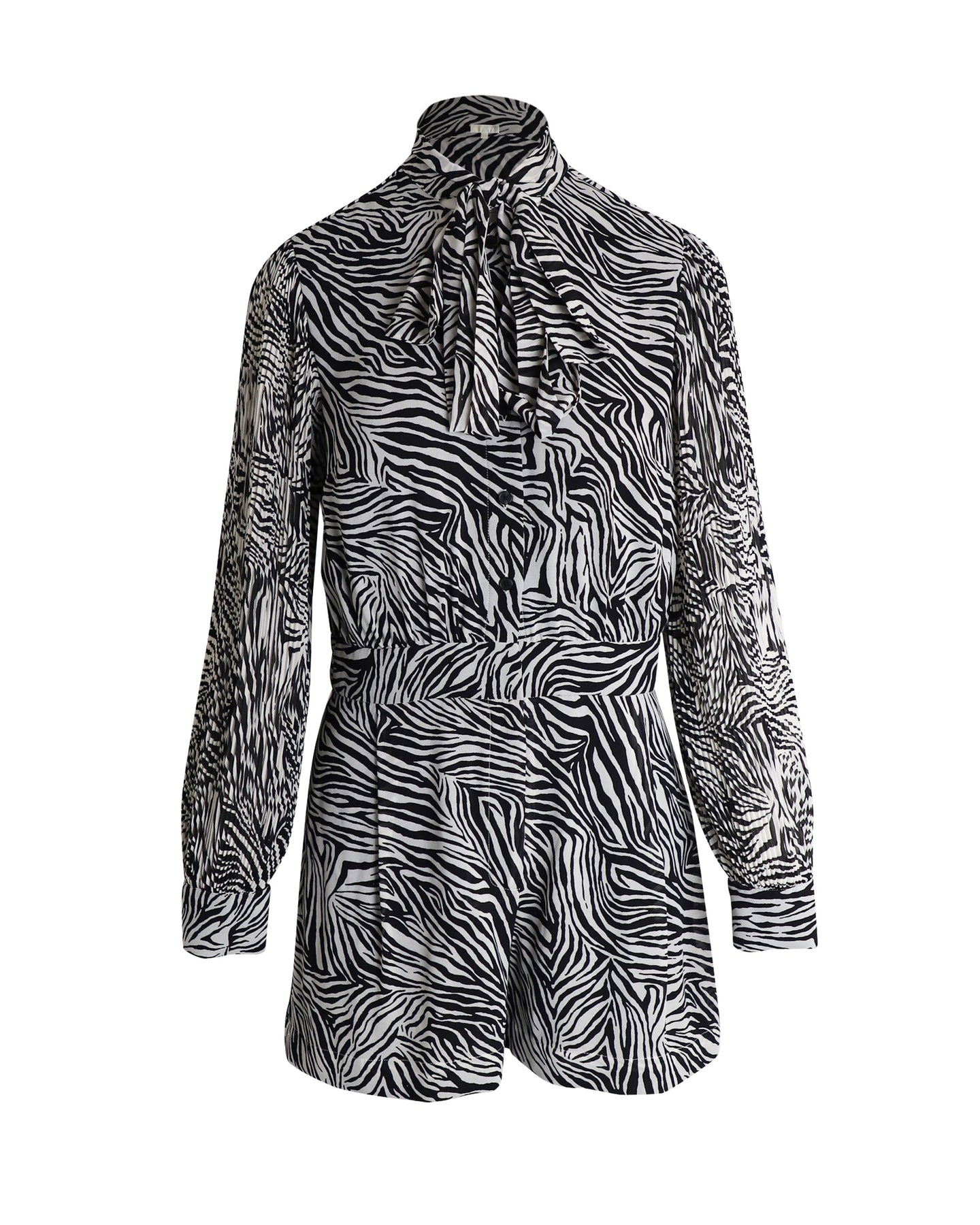 Michael Kors Pussy-Bow Playsuit in Animal Print Recycled Polyester 7802234503228