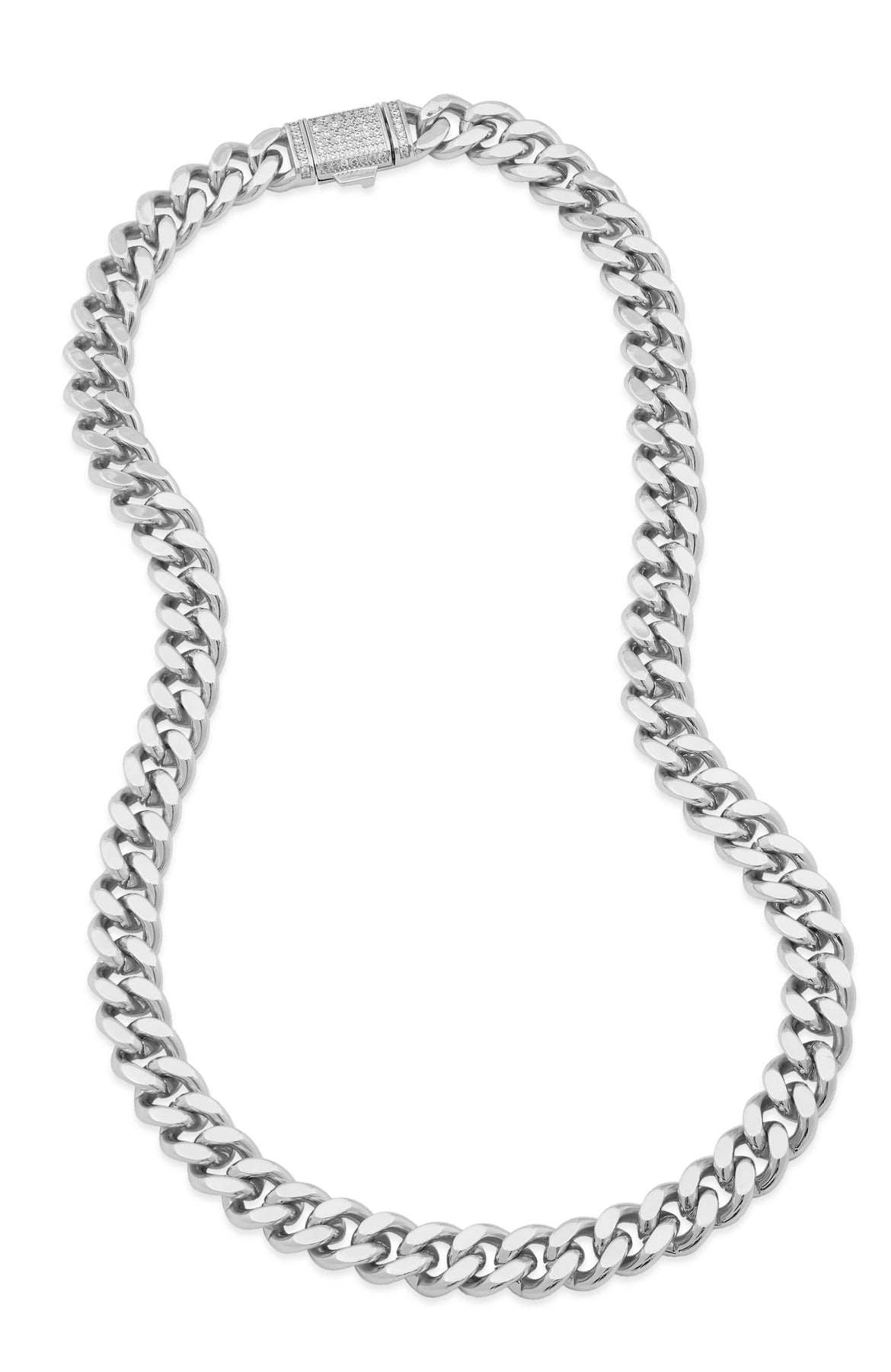 RHODIUM PLATED CUBAN LINK NECKLACE WITH A CZ CLASP ACCENT 7731386122300