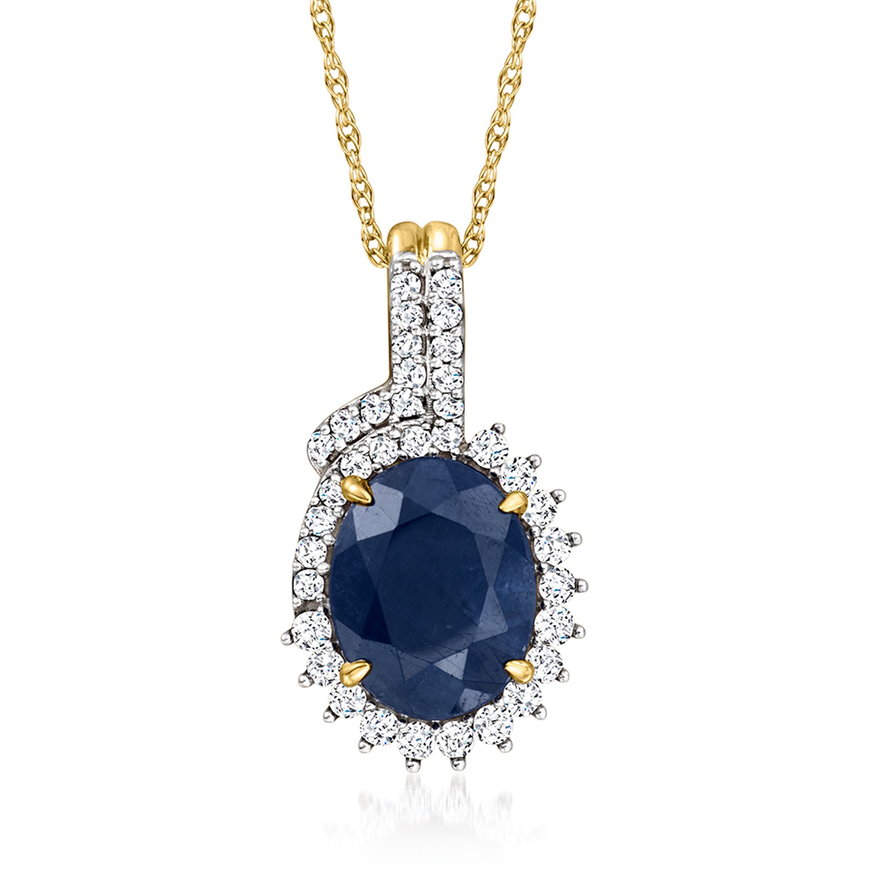 Ross-Simons Sapphire and . Diamond Pendant in 14kt Yellow Gold