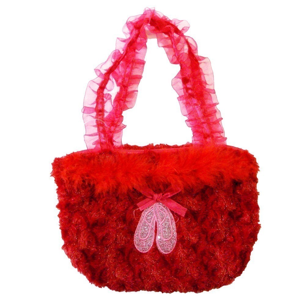 Girls Red Ruffle Straps Faux Ballet Shoes Velvet Purse