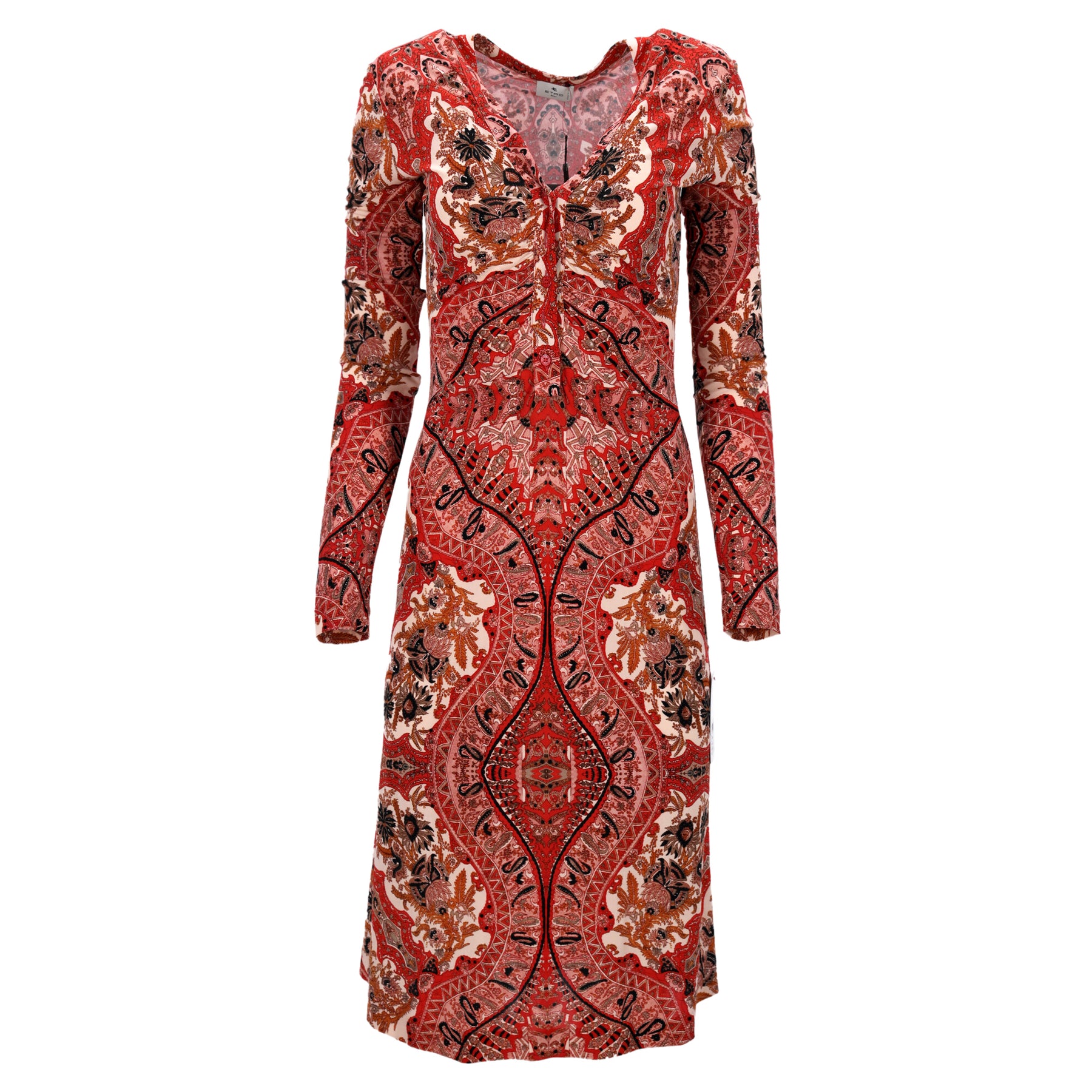 Etro Elba Jersey Paisley Dress in Red Viscose 7745740472380