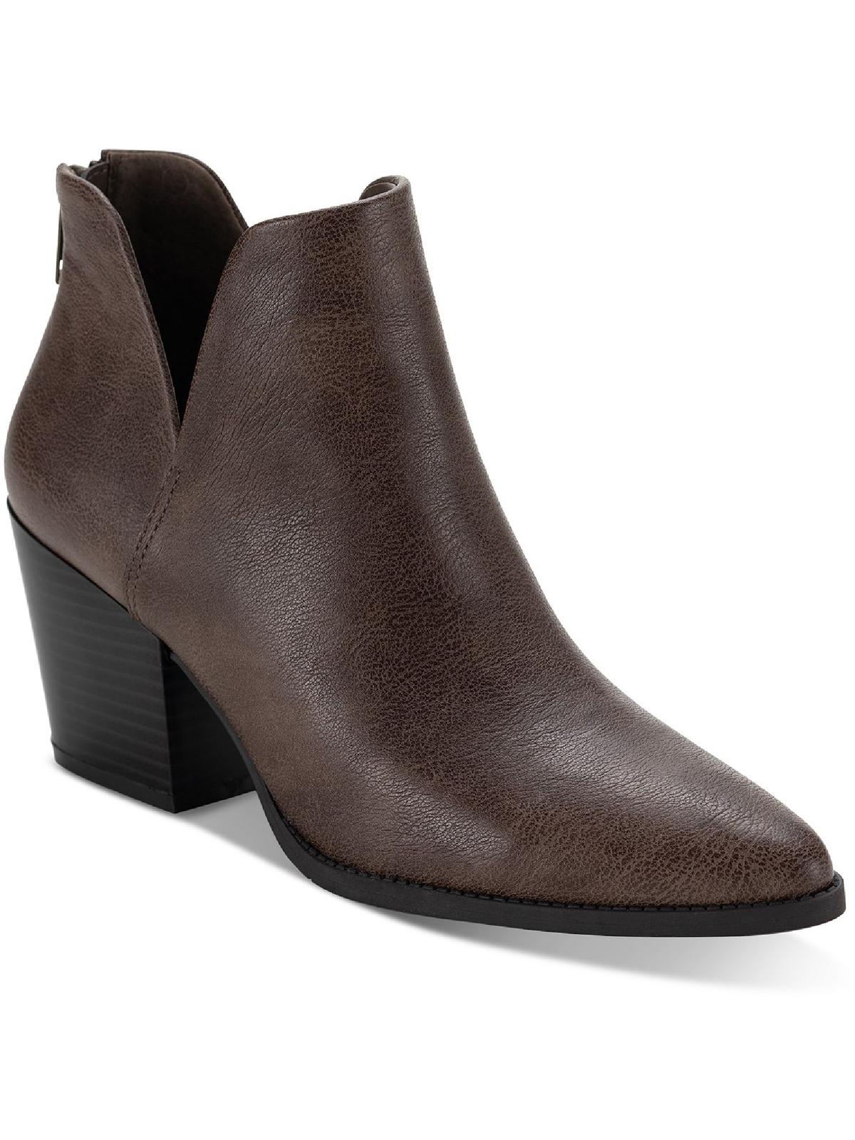 Eliza Womens Faux Leather Almond Toe Ankle Boots
