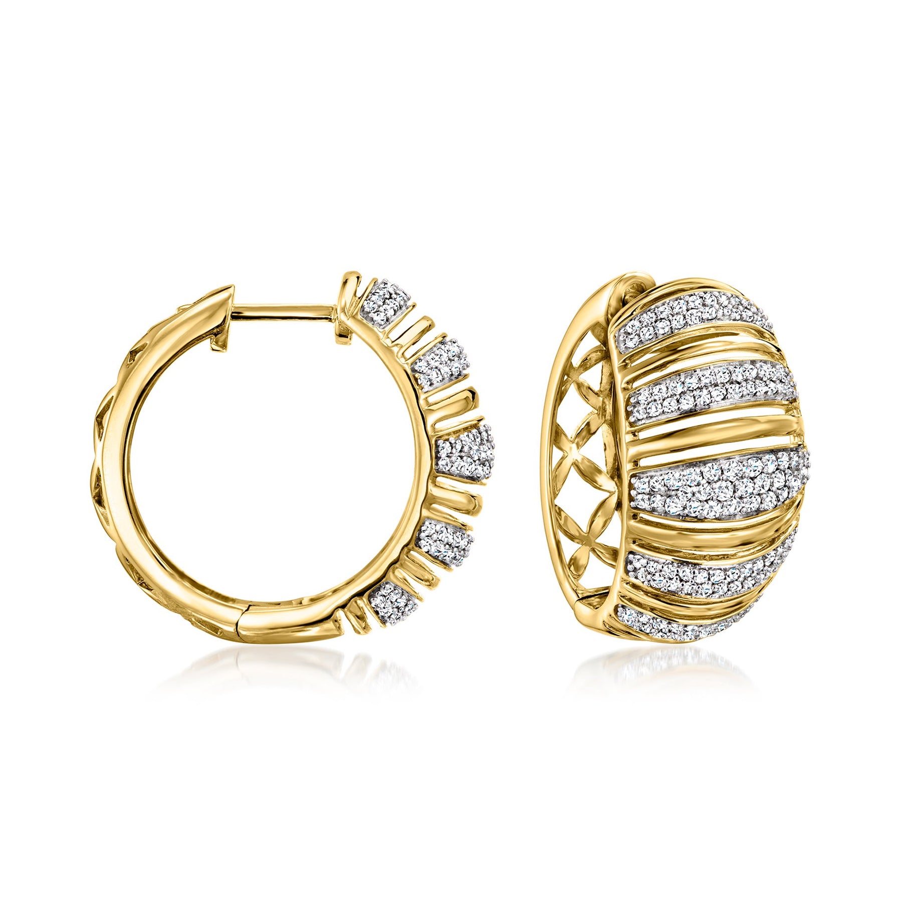 Ross-Simons Diamond Striped Hoop Earrings in 18kt Yellow Gold
