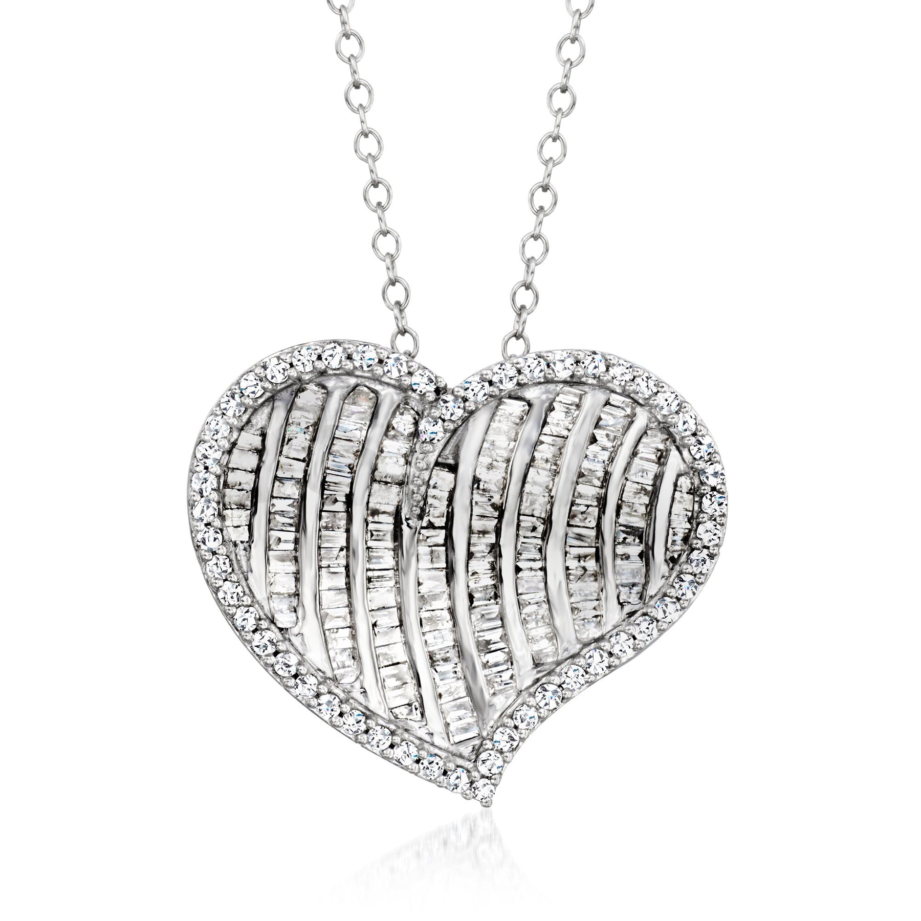 Ross-Simons Diamond Heart Pendant Necklace in Sterling Silver